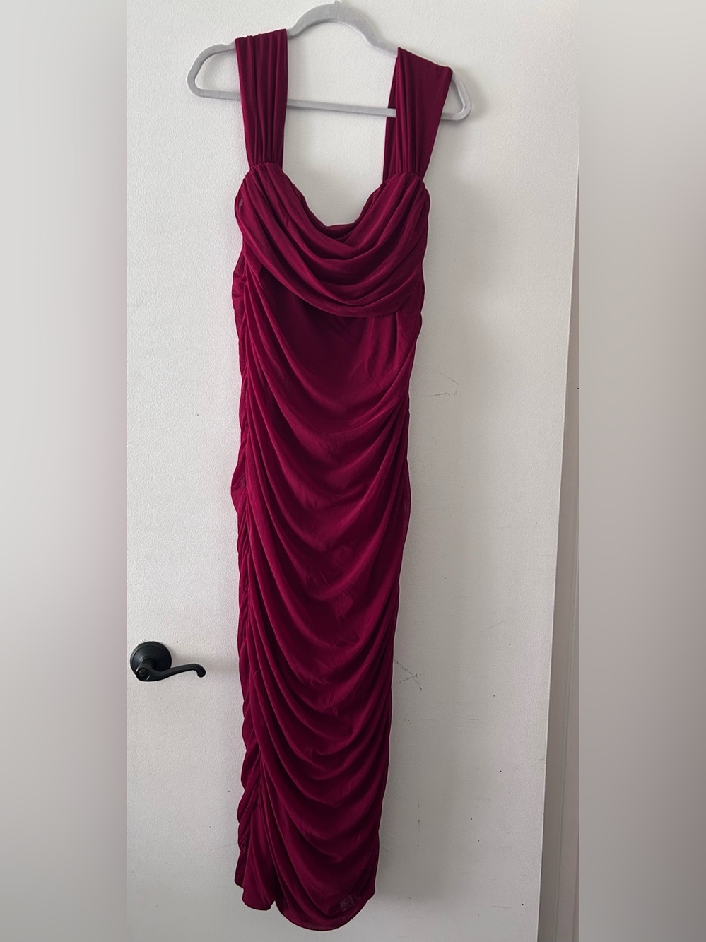 Ruched Maxi Dress with Cowl Neck in Wine